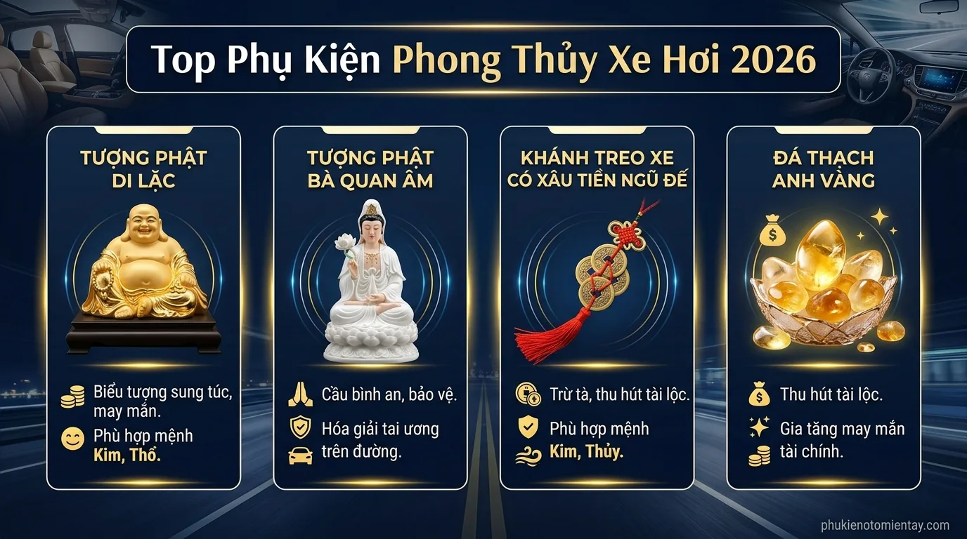 Infographic: phụ kiện trang trí xe hơi theo phong thủy
