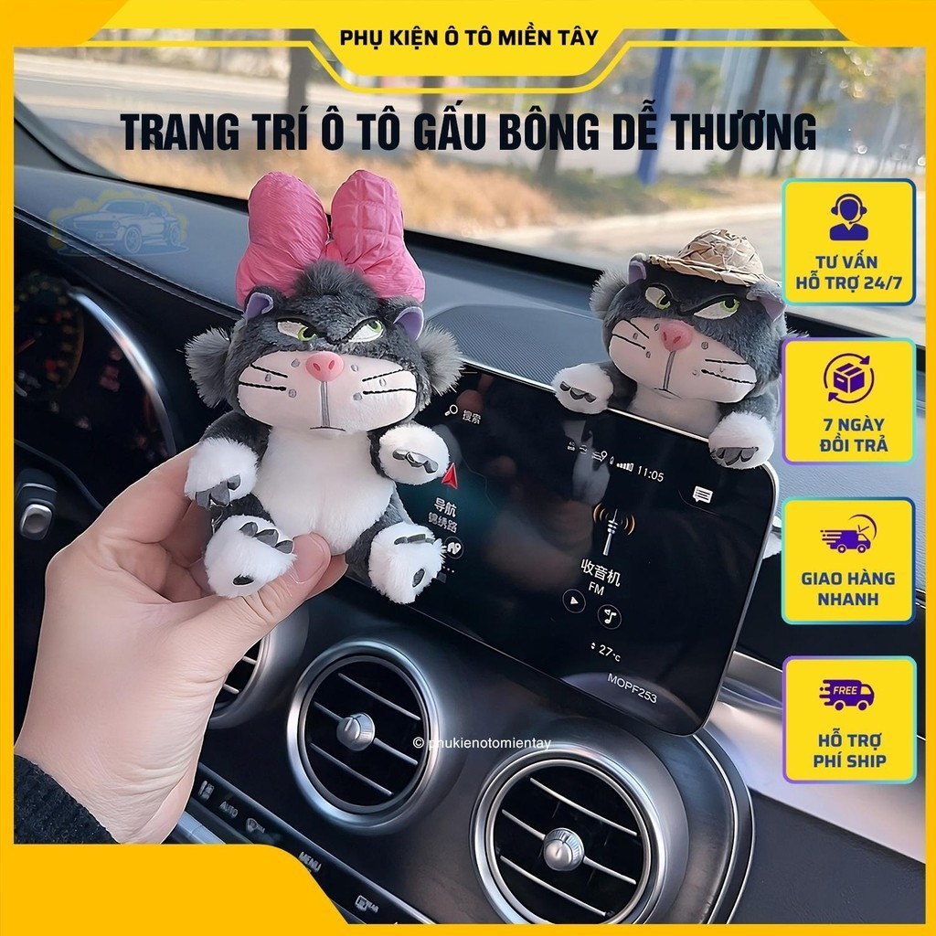 Trang Trí Ô tô Gấu Bông Hình Chú Mèo Dễ Thương Dán Màn Hình Điều Khiển hoặc Gương Chiếu Hậu Xe Hơi, Bàn Làm Việc