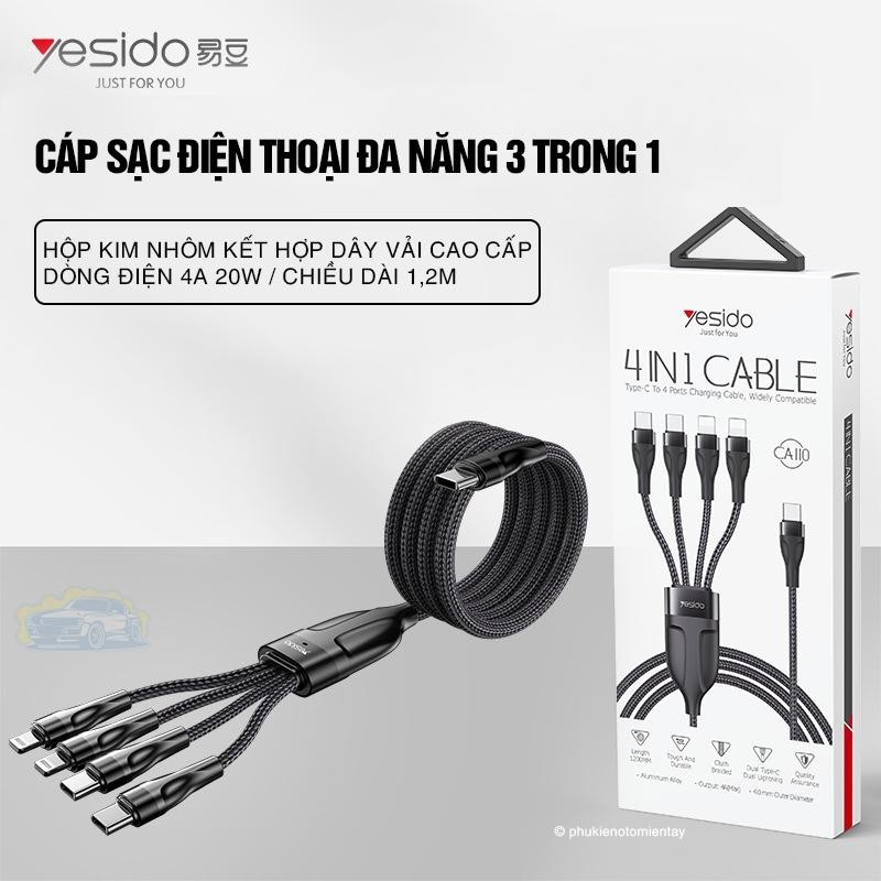 Cáp Sạc Ô tô Đa Năng 4 Trong 1, Sạc Nhanh Cùng Lúc Nhiều Điện Thoại, Dây Vải Bền Bỉ Chắc Chắn 2