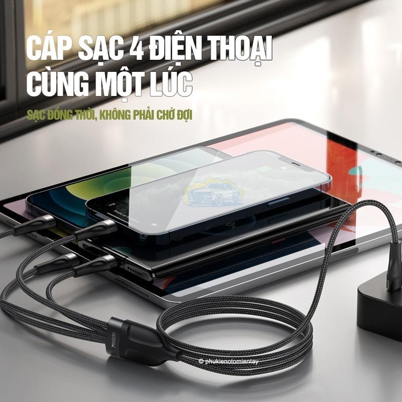 Cáp Sạc Ô tô Đa Năng 4 Trong 1, Sạc Nhanh Cùng Lúc Nhiều Điện Thoại, Dây Vải Bền Bỉ Chắc Chắn 3