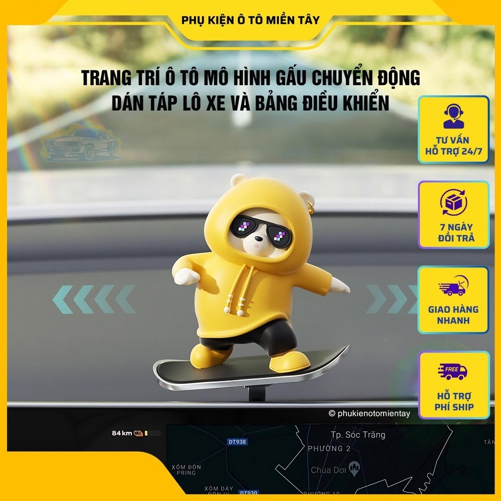 Trang Trí Ô tô Mô Hình Gấu Trượt Patin Dễ Thương, Chuyển Động Theo Quán Tính Trên Táp Lô Xe
