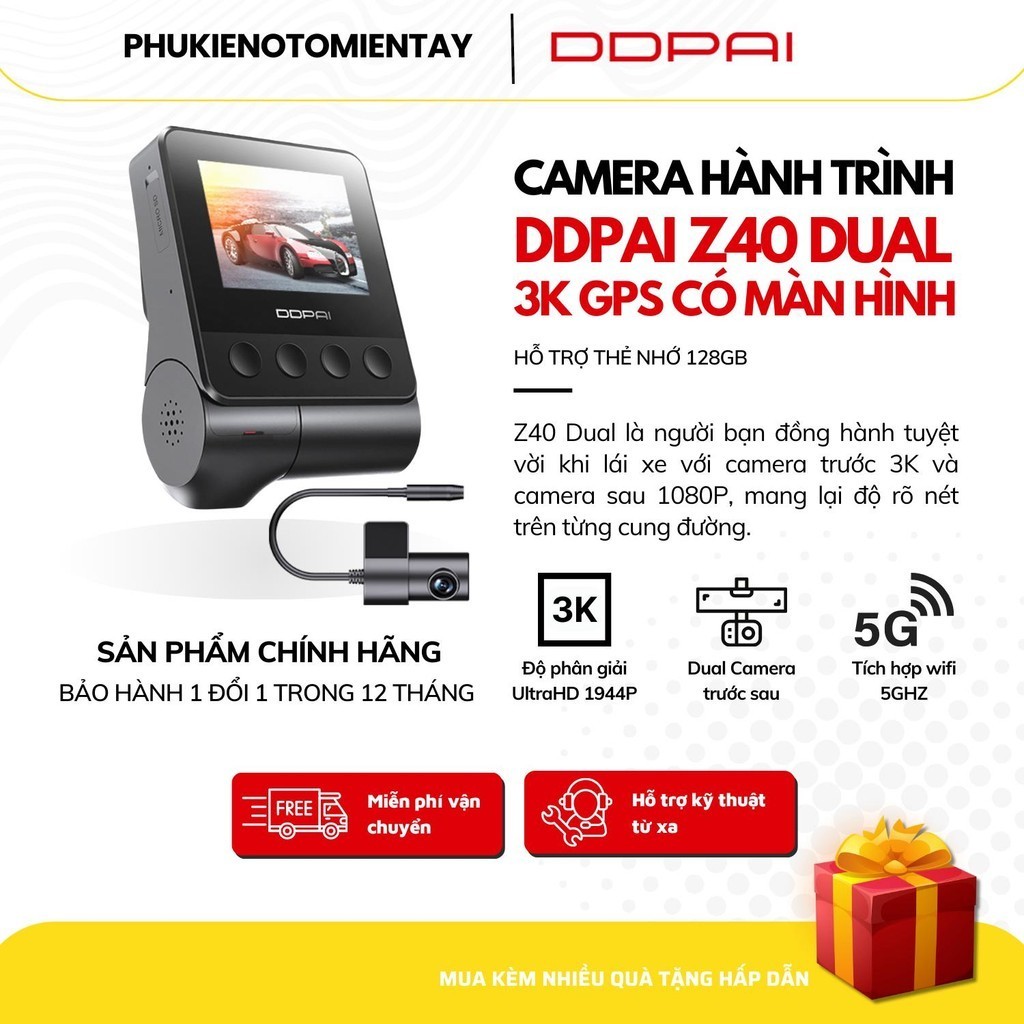 Camera Hành Trình Ô tô DDPAI Z40 Dual 1944P Ghi Hình Trước Sau Chính Hãng Bảo Hành 12 Tháng, Hỗ Trợ Thẻ Nhớ 128GB,