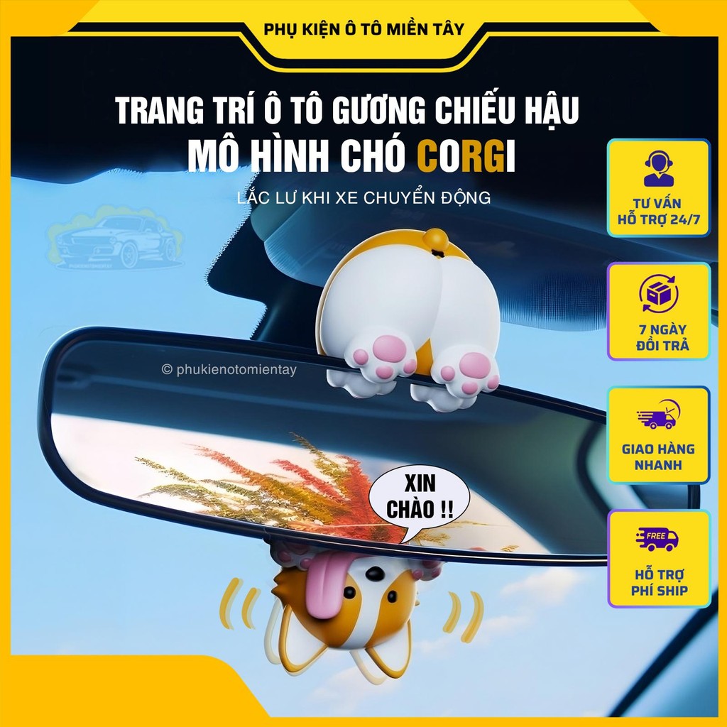 Mô Hình Trang Trí Ô Tô Chó Corgi Chuyển Động – Trang Trí Nội Thất Ô Tô Sáp Thơm Khuếch Tán Hương Thơm
