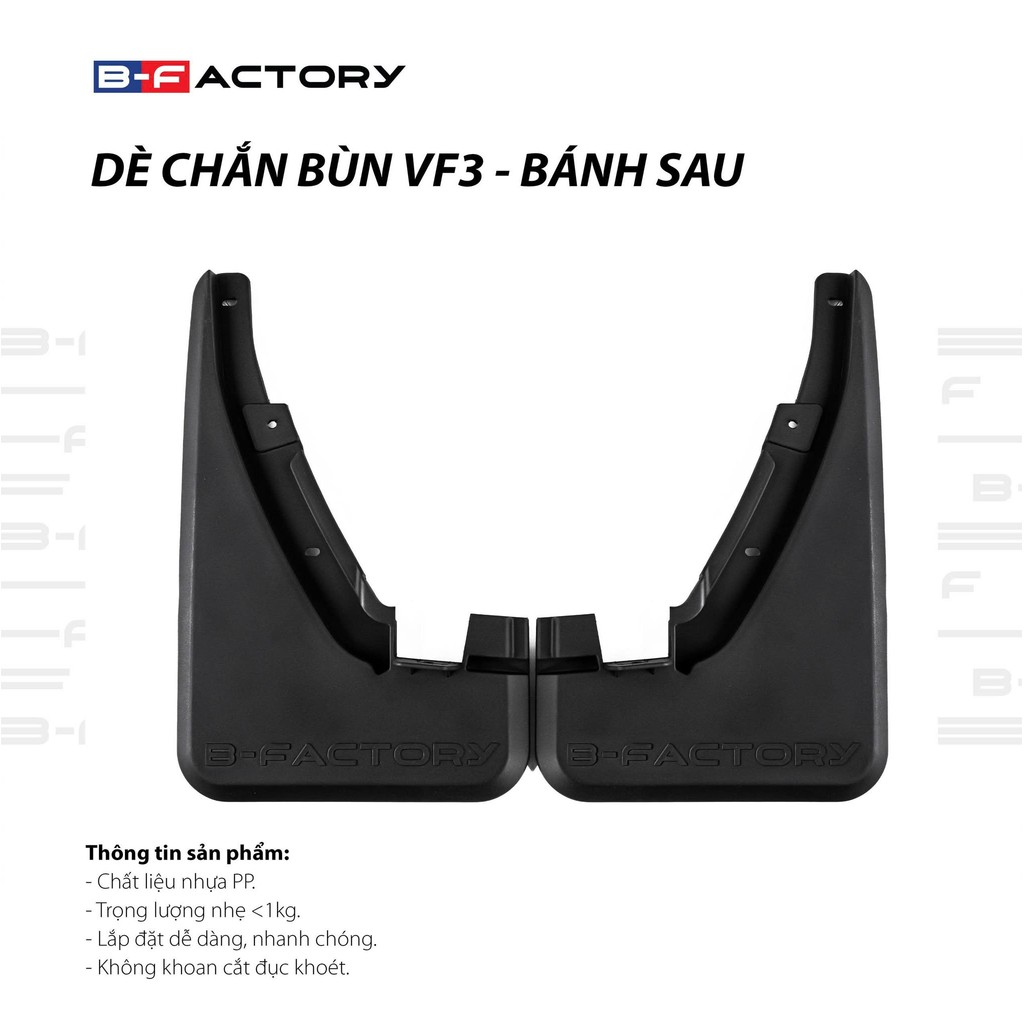 CHẮN BÙN VF3, DÈ CHẮN BÙN XE VINFAST VF3 CHÍNH HÃNG LOẠI DÀY, TỰ LẮP TRƯỚC SAU B-FACTORY 4