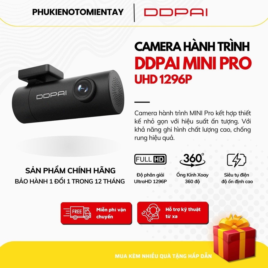 Camera Hành Trình DDPai Mini Pro UHD 1296P Phiên Bản Quốc Tế Chính Hãng Bảo Hành 12 Tháng
