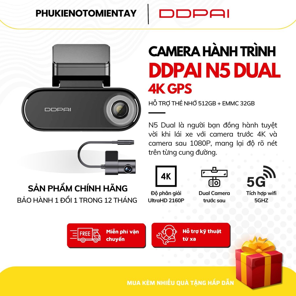 Camera Hành Trình Ô Tô DDPAI N5 Dual Trọn Bộ Trước Sau 4K GPS - Chính Hãng Bảo Hành 12 tháng