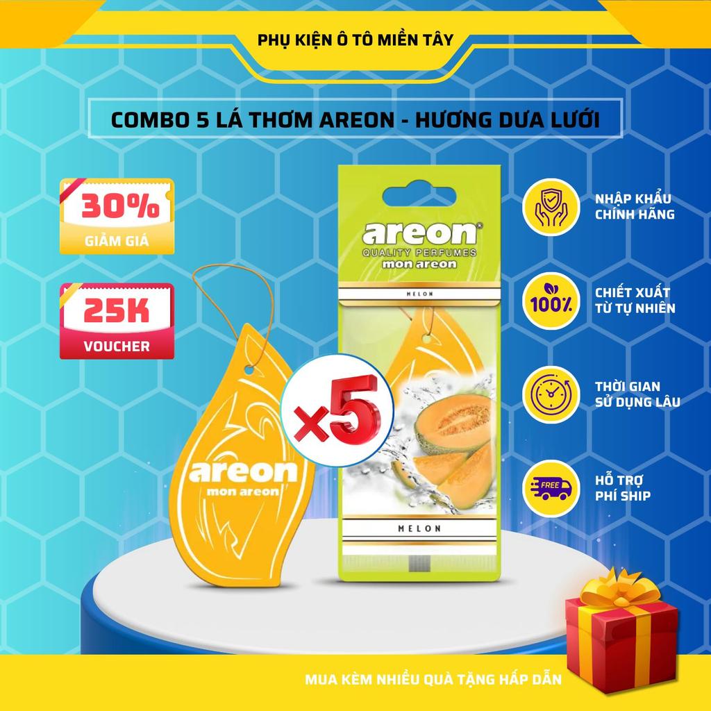 Areon Combo 5 Cái Lá Thơm Treo Xe Ô Tô Hương Dưa Lưới Khử Mùi Tốt Trang Trí Nội Thất Xe Hơi Nhập Khẩu Chính Hãng