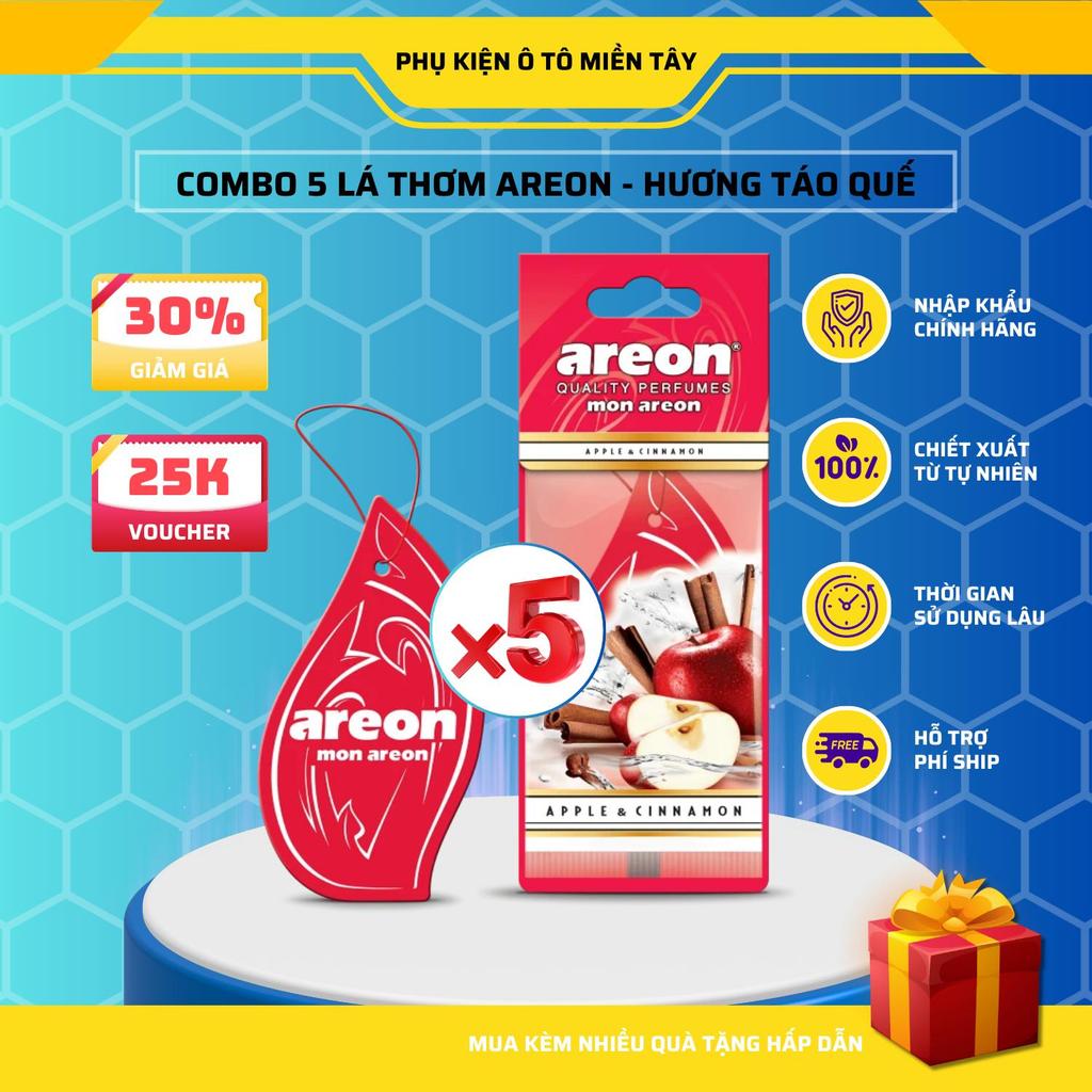 Areon Combo 5 Cái Lá Thơm Treo Xe Ô Tô Hương Táo Quế Khử Mùi Tốt Trang Trí Nội Thất Xe Hơi Nhập Khẩu Chính Hãng