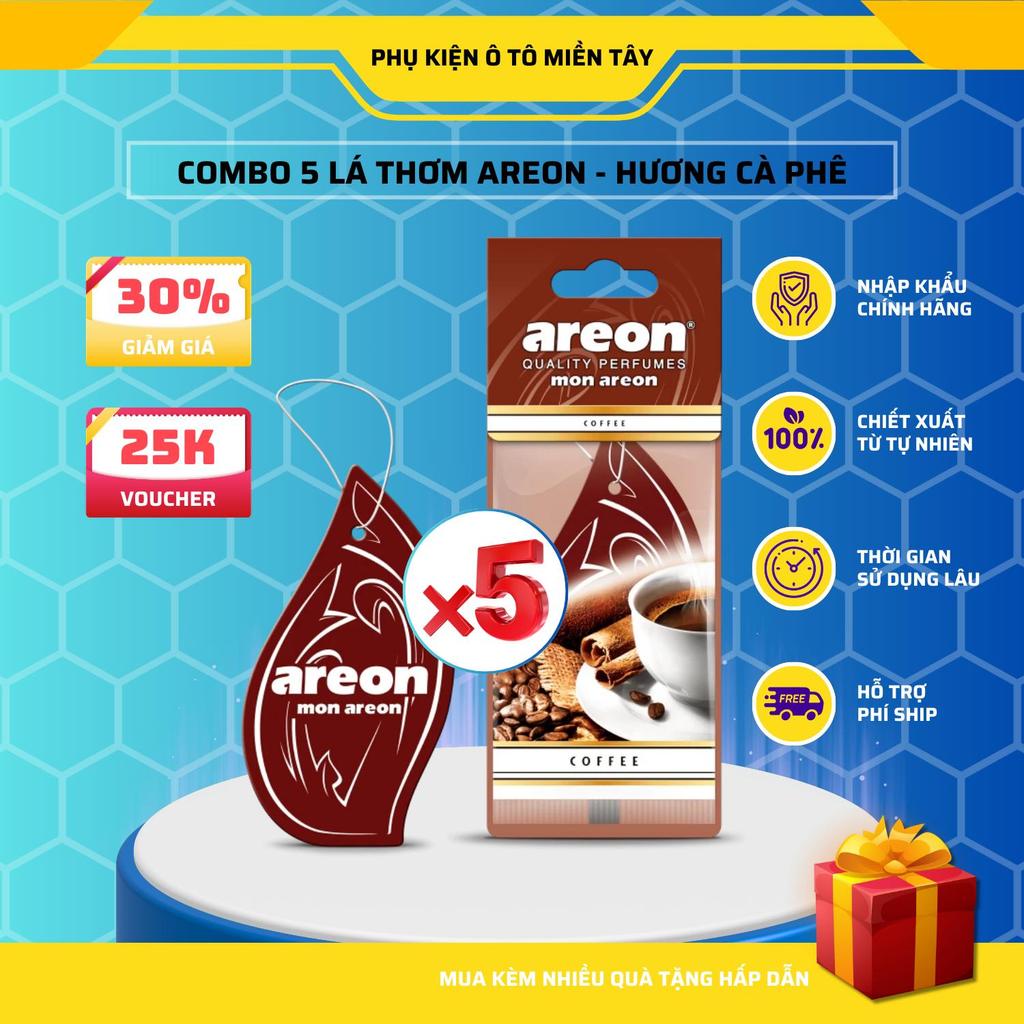 Areon Combo 5 Cái Lá Thơm Treo Xe Ô Tô Hương Cà Phê Khử Mùi Tốt Trang Trí Nội Thất Xe Hơi Nhập Khẩu Chính Hãng