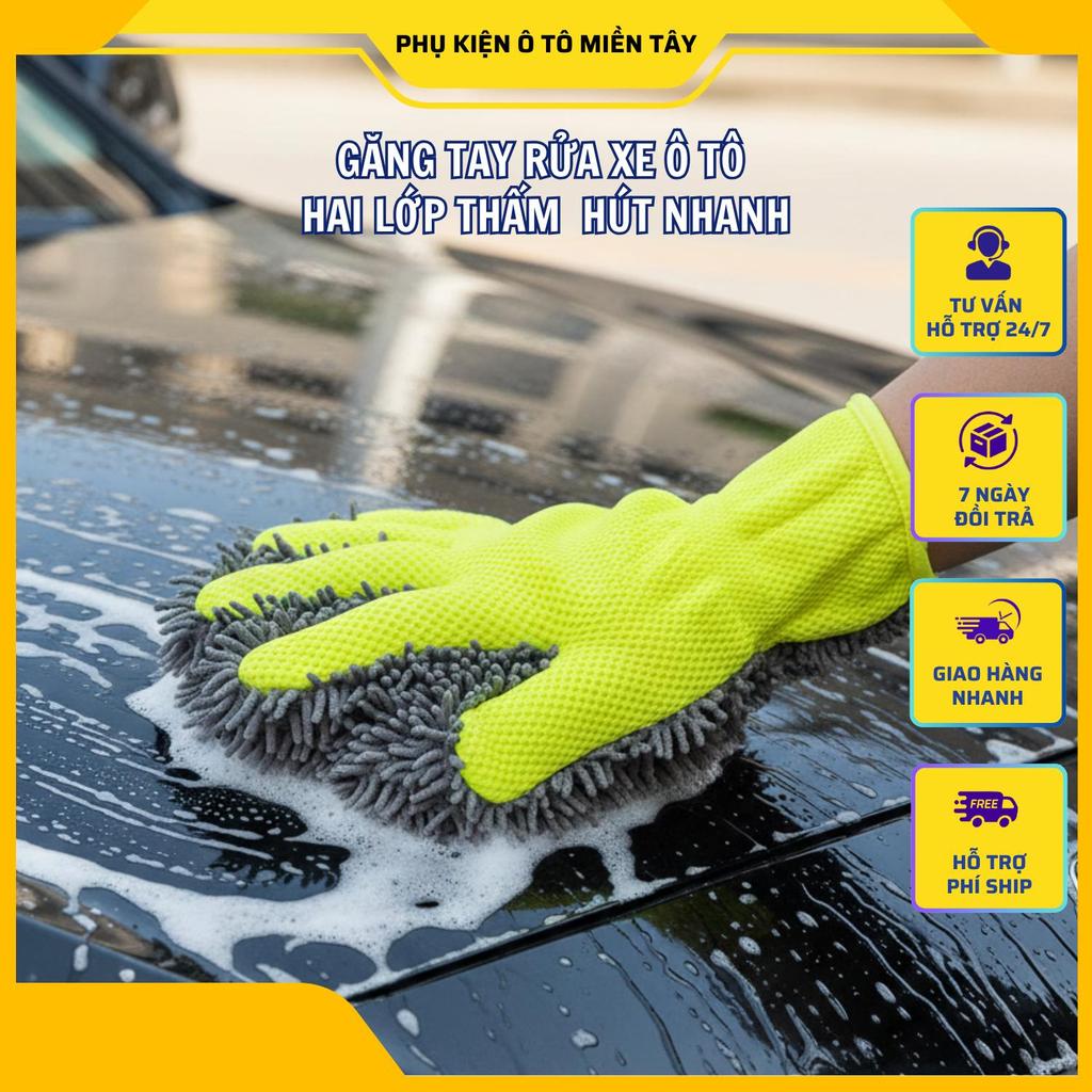Găng Tay Rửa Xe Ô Tô Sang Trọng Chống Thấm Nước Khăn Lau Xe Ô Tô 2 Lớp Cao Su Bảo Vệ Tay Khi Rửa Xe