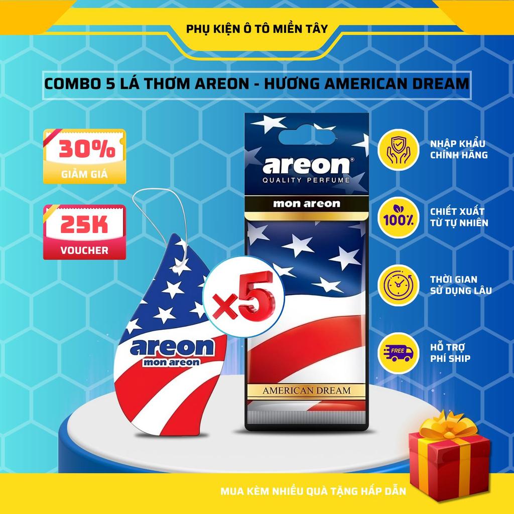 Areon Combo 5 Cái Lá Thơm Treo Xe Ô Tô Hương  American Dream Khử Mùi Tốt Trang Trí Nội Thất Xe Hơi Nhập Khẩu Chính Hãng