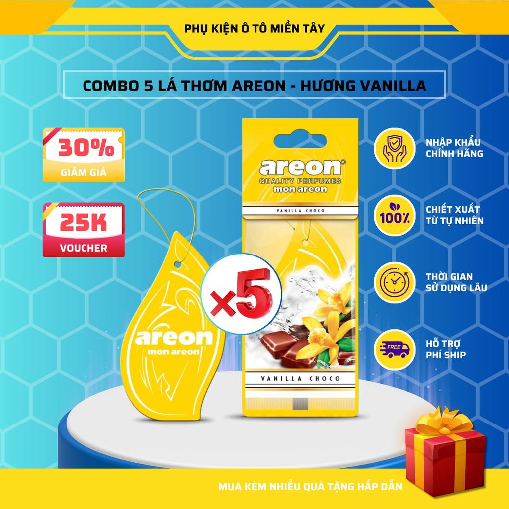 Areon Combo 5 Cái Lá Thơm Treo Xe Ô Tô Hương Vanilla Choco Khử Mùi Tốt Trang Trí Nội Thất Xe Hơi Nhập Khẩu Chính Hãng
