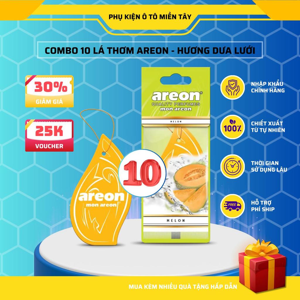 Areon Combo 10 Cái Lá Thơm Treo Xe Ô Tô Hương Dưa Lưới Khử Mùi Tốt Trang Trí Nội Thất Xe Hơi Nhập Khẩu Chính Hãng
