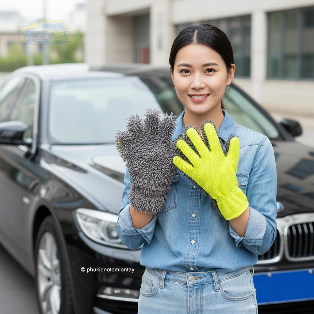 Găng Tay Rửa Xe Ô Tô Sang Trọng Chống Thấm Nước Khăn Lau Xe Ô Tô 2 Lớp Cao Su Bảo Vệ Tay Khi Rửa Xe 2