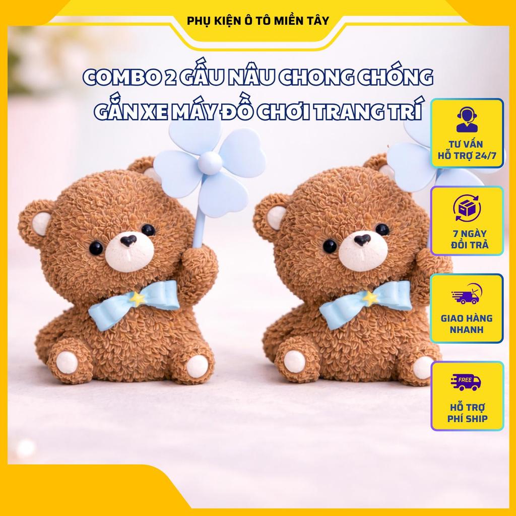 Combo 2 Gấu Nâu Chong Chóng Gắn Xe Máy Đồ Chơi Trang Trí Bàn Làm Việc Văn Phòng Siêu Dễ Thương Chất Liệu Nhựa Cao Cấp