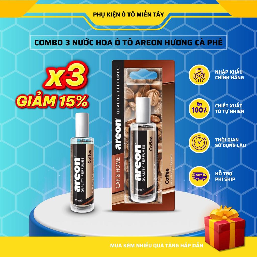 Combo 3 Nước Hoa Ô Tô AREON Nhập Khẩu Bulgaria Hương Cà Phê Dạng Xịt 35ml Thơm Nhanh Khử Mùi Xe Hơi Chính Hãng 100%