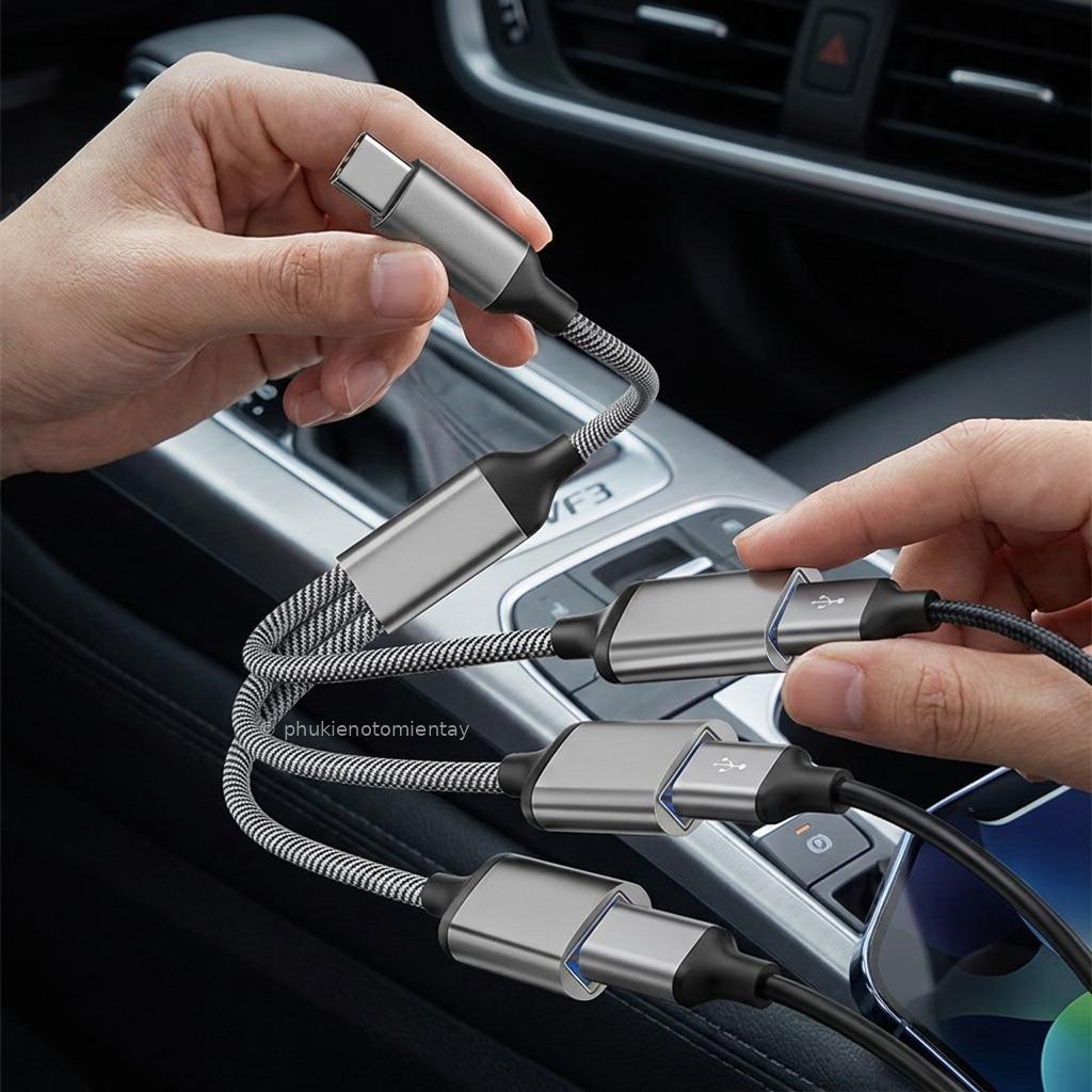 Cáp Chia Cổng Sạc Type C ra 3 USB cho Xe VinFast VF3, Hỗ Trợ Camera Hành Trình 5V/10W, Dây Dù Bền Bỉ 2