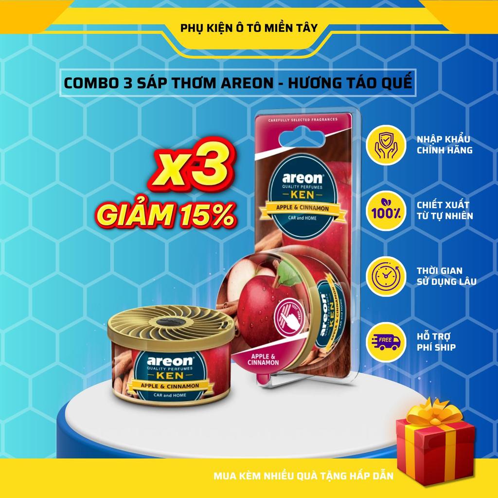 Combo 3 Sáp Thơm Areon Hương Táo Quế Tự Nhiên Khử Mùi Xe Hơi Nhập Khẩu Chính Hãng