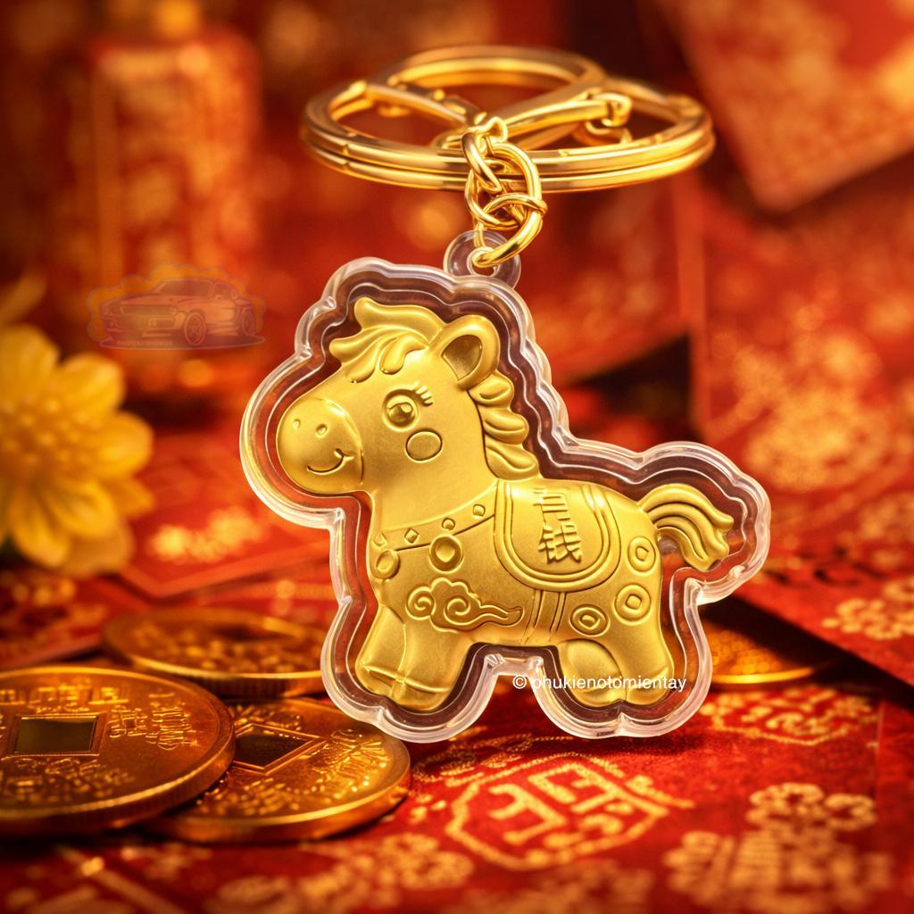 Móc Khóa Ngựa Mạ Vàng Phong Thủy Mã Đáo Thành Công  Quà Tặng Tết May Mắn 5