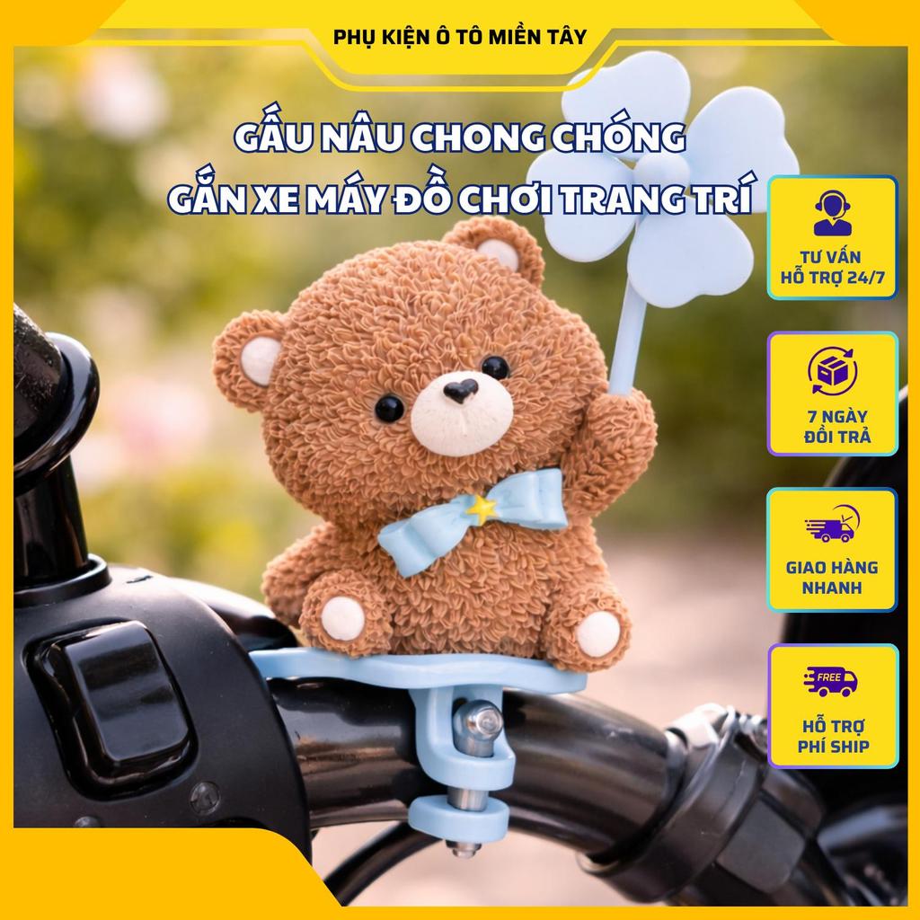 Gáu Nâu Chong Chóng Gắn Xe Máy Đồ Chơi Trang Trí Bàn Làm Việc Văn Phòng Siêu Dễ Thương Chất Liệu Nhựa Cao Cấp