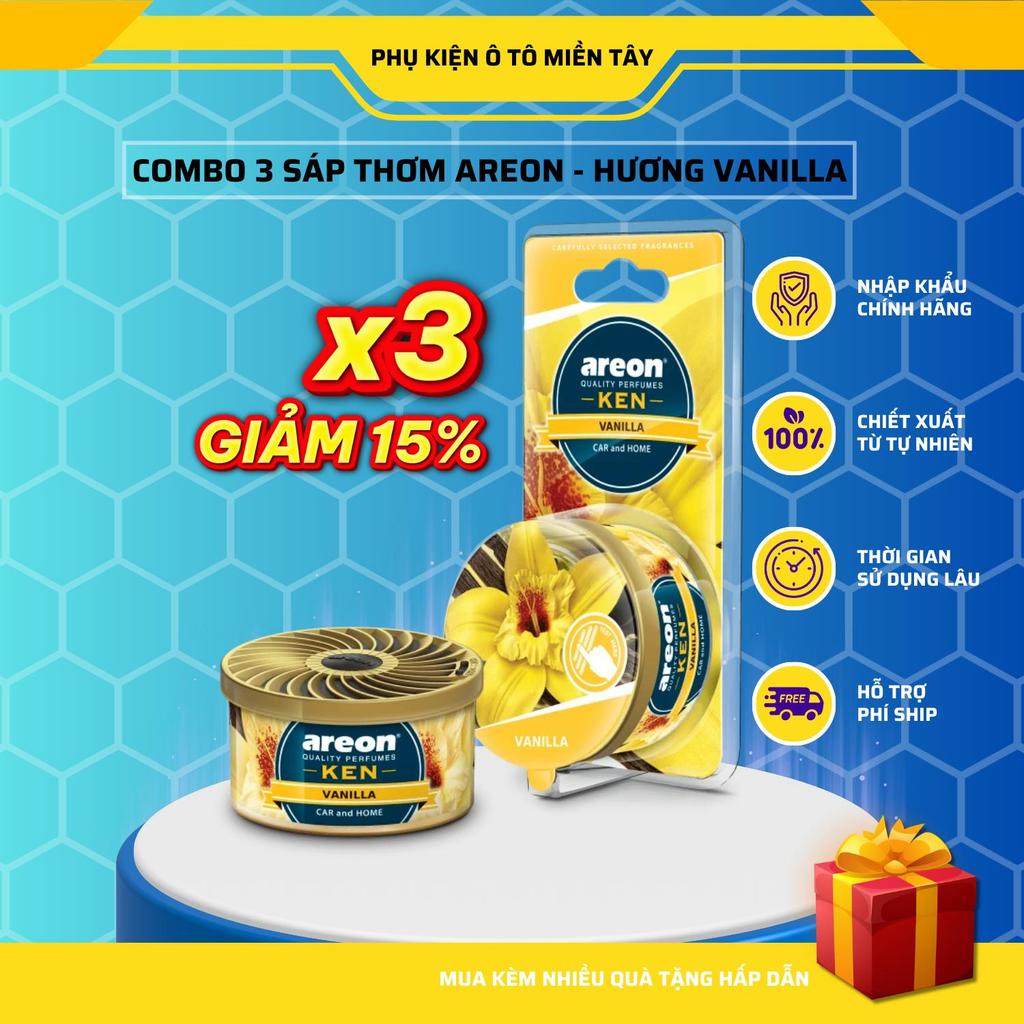 Combo 3 Sáp Thơm Areon Hương Vanilla Tự Nhiên Khử Mùi Xe Hơi Nhập Khẩu Chính Hãng
