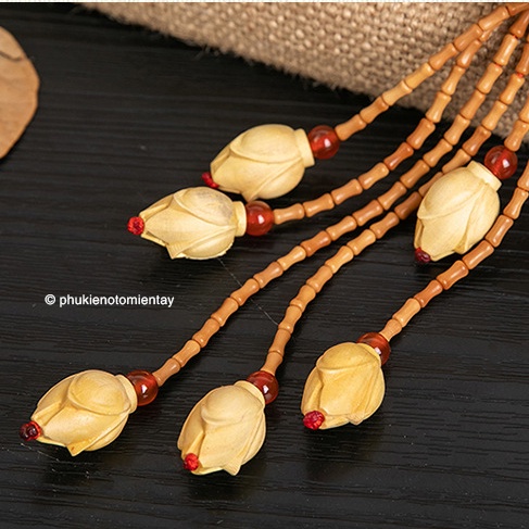 Dây Treo Trang Trí Ô tô Bông Sen May Mắn, Bằng Gỗ Chạm Khắc Thủ Công, Khánh Treo Xe Hơi Ô tô Phong Thủy 3