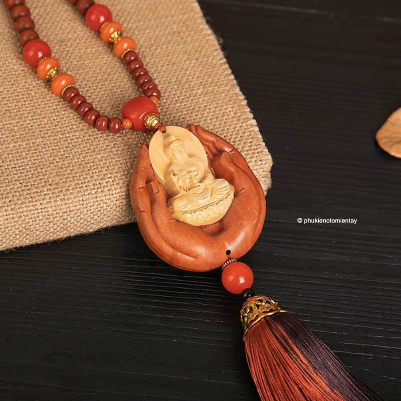 Dây Treo Trang Trí Ô tô Mặt Dây Chuyền Gỗ Bàn Tay, Hình Quan Âm Bồ Tát, Khánh Treo Xe Hơi Ô tô Phong Thủy 4