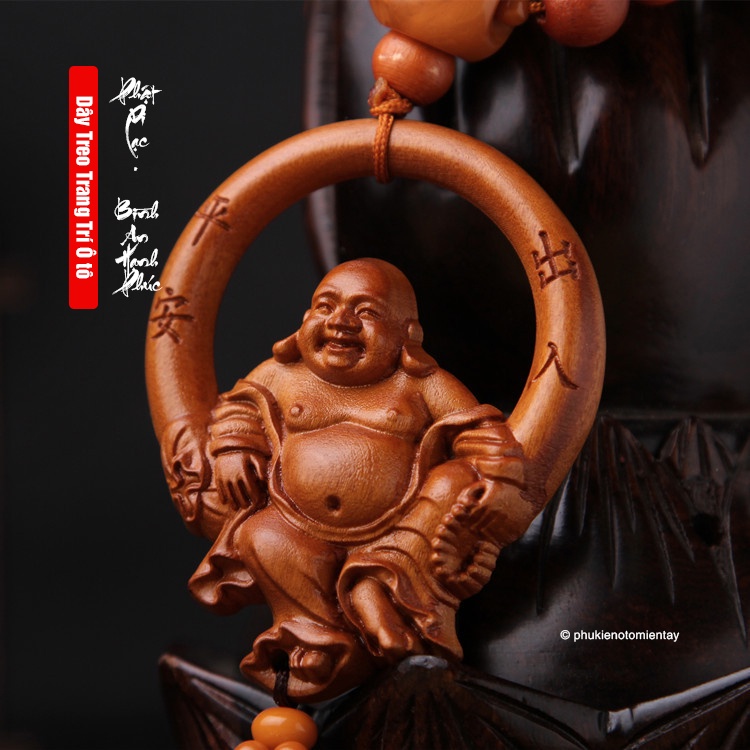 Dây Treo Trang Trí Ô tô Mặt Dây Chuyền Gỗ, Hình Phật Di Lạc, Khánh Treo Xe Hơi Ô tô Phong Thủy 2