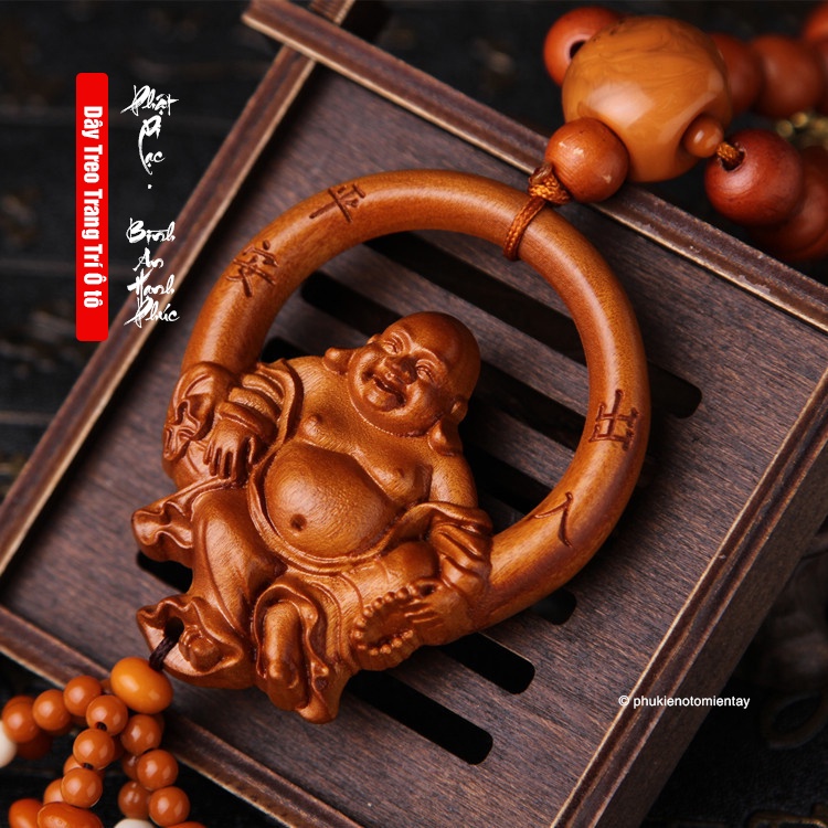 Dây Treo Trang Trí Ô tô Mặt Dây Chuyền Gỗ, Hình Phật Di Lạc, Khánh Treo Xe Hơi Ô tô Phong Thủy 3