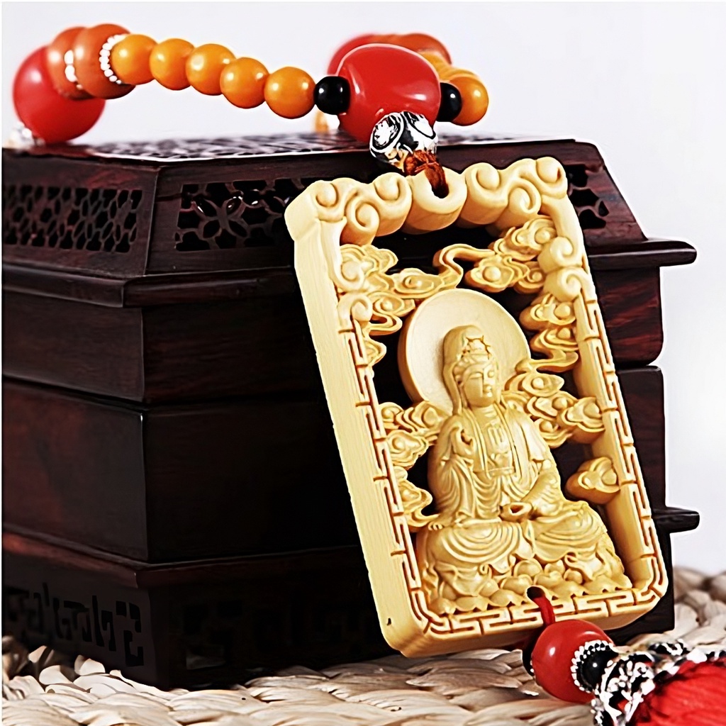 Dây Treo Trang Trí Ô tô Mặt Gỗ Khắc Rỗng, Hình Quan Âm Bồ Tát, Khánh Treo Xe Hơi Ô tô Phong Thủy 2