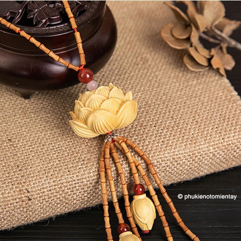 Dây Treo Trang Trí Ô tô Bông Sen May Mắn, Bằng Gỗ Chạm Khắc Thủ Công, Khánh Treo Xe Hơi Ô tô Phong Thủy 2