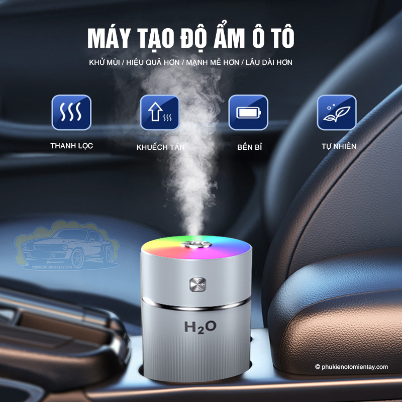 Máy Tạo Độ Ẩm, Xông Tinh Dầu, Khuếch Tán Hương Thơm, Khử Mùi Ô tô, Kèm Đèn Led RGB 2