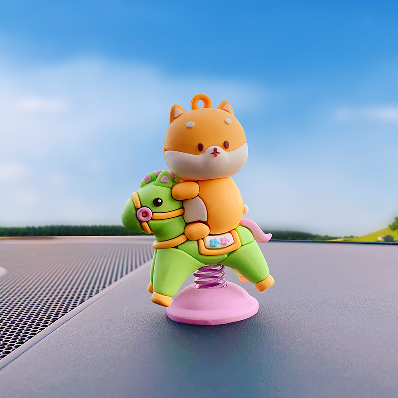 Trang trí ô tô, xe máy, bàn làm việc mô hình Hoạt Hình Ngựa Thành Troy dễ thương, lò xo chuyển động kèm keo dán 4