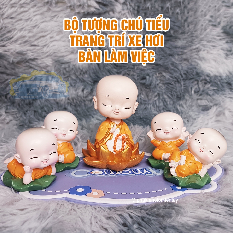 Bộ Tượng Chú Tiểu Dễ Thương May Mắn Phong Thủy Trang Trí Xe Ô tô Bàn Làm Việc 2