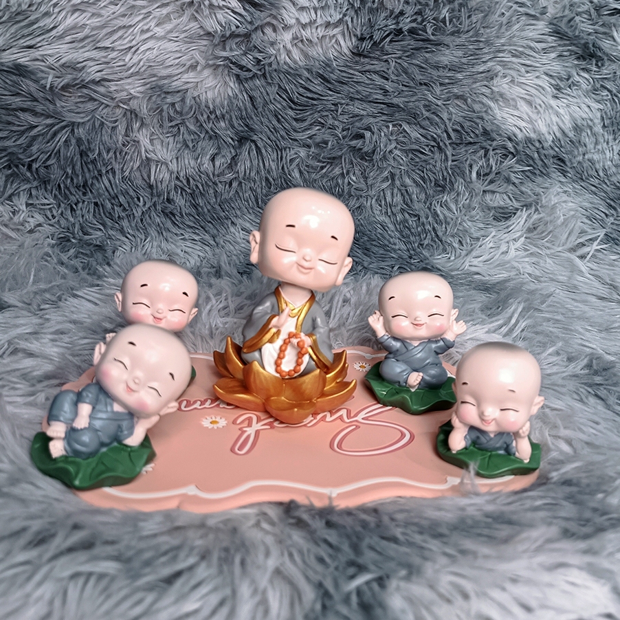 Bộ Tượng Chú Tiểu Dễ Thương May Mắn Phong Thủy Trang Trí Xe Ô tô Bàn Làm Việc 4