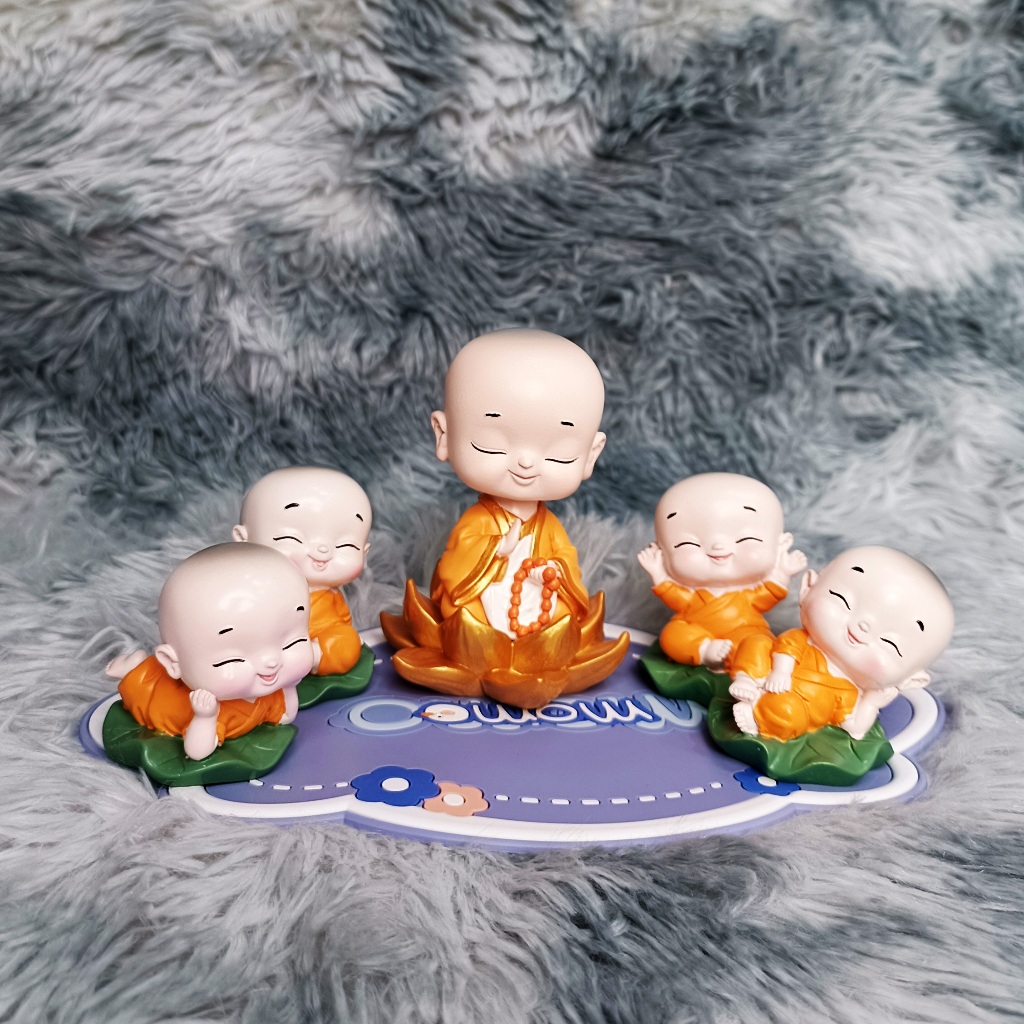 Bộ Tượng Chú Tiểu Dễ Thương May Mắn Phong Thủy Trang Trí Xe Ô tô Bàn Làm Việc 5