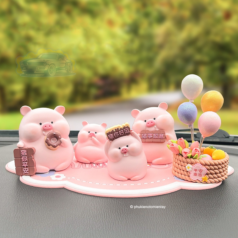 Bộ Tượng Heo Hồng Dễ Thương Trang Trí Xe Hơi và Bàn Làm Việc 2
