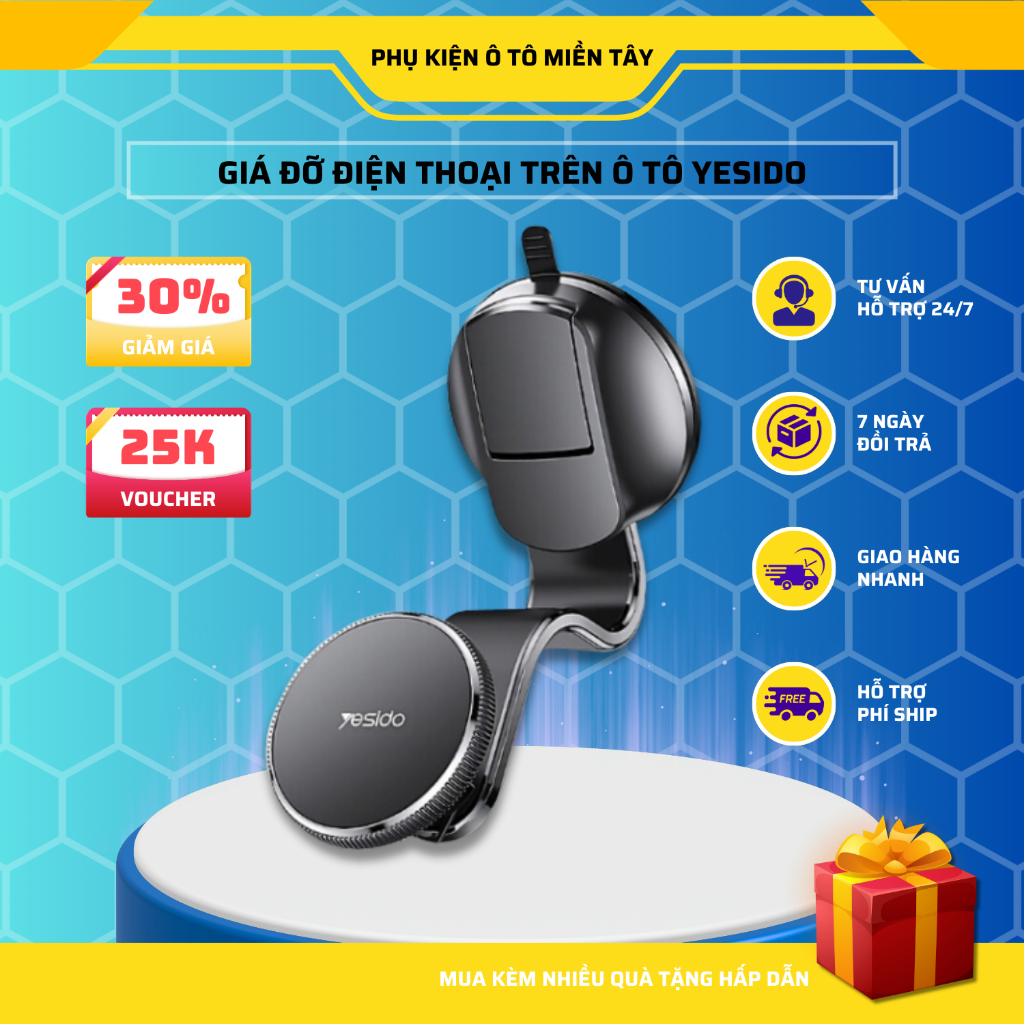 Giá Đỡ Điện Thoại Trên Ô tô Sử Dụng Nam Châm, Xoay 360 Nhiều Góc Độ, Đàn Hồi, Dễ Sử Dụng YESIDO