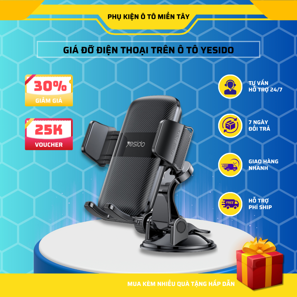 Giá Đỡ Điện Thoại Kẹp Điện Thoại Trên Ô tô, Dán bảng điều khiển, táp lô, Cửa Kính Dễ Sử Dụng YESIDO