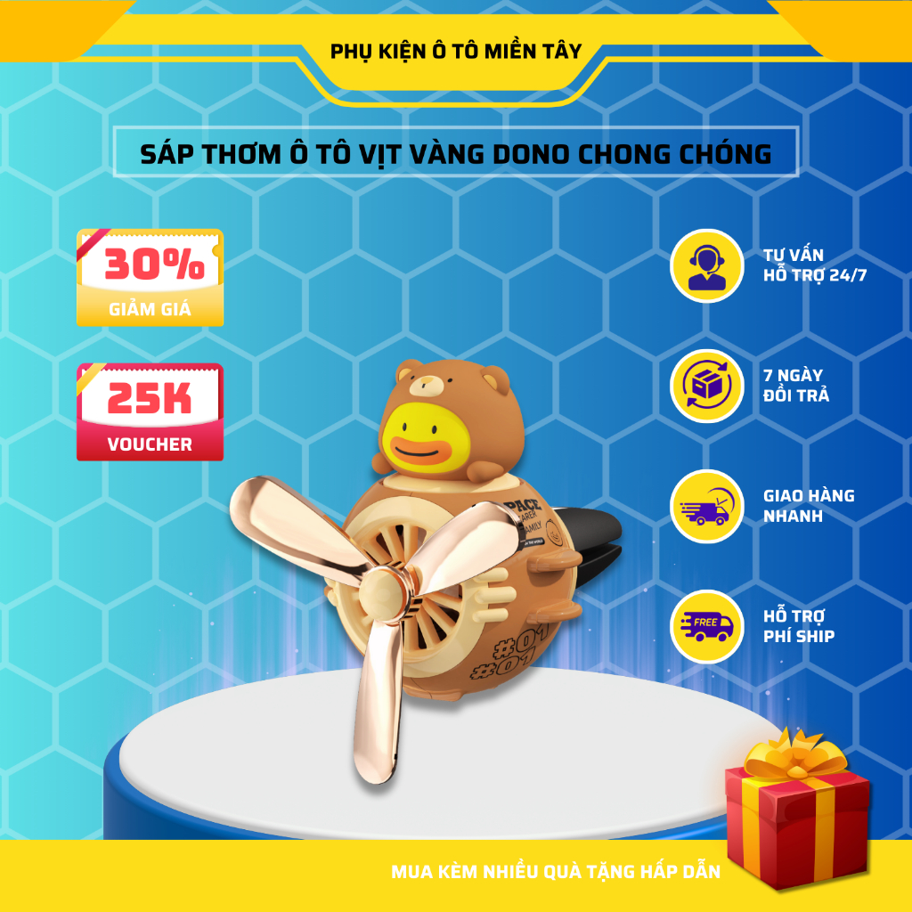Nước hoa Ô tô cao cấp kẹp cửa gió điều hòa xe hơi tiểu đội Vịt Vàng DONO hoạt hình dễ thương