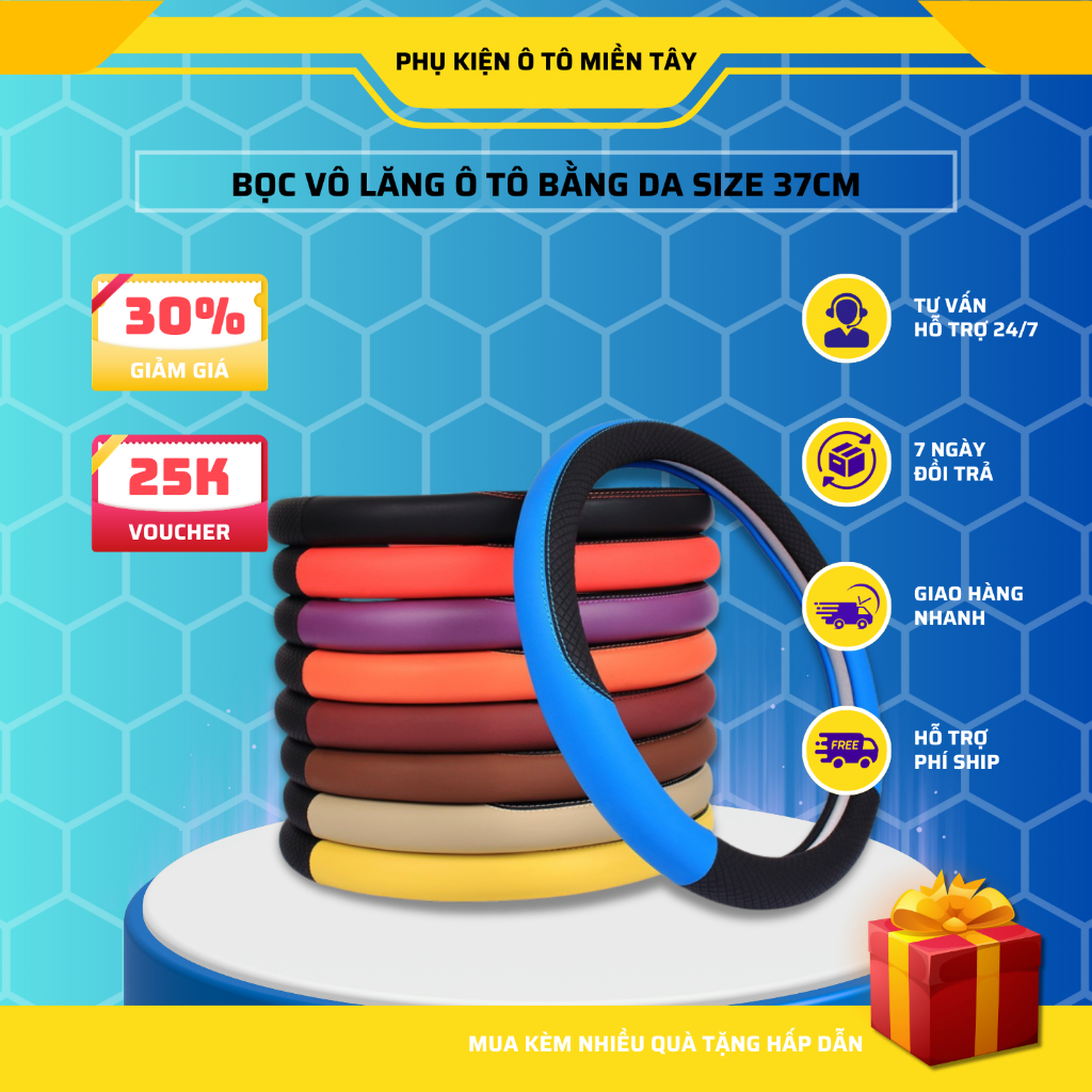Bọc Vô Lăng Ô Tô Bằng Da Carbon Cao Cấp Chống Trơn Trượt Size 37cm-38cm Phù Hợp Với Mọi Dòng Xe Hơi