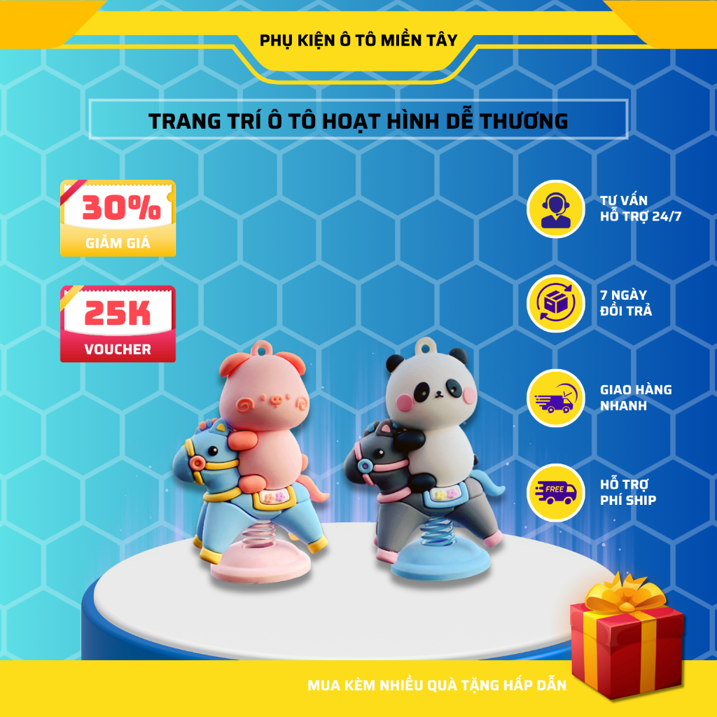 Trang trí ô tô, xe máy, bàn làm việc mô hình Hoạt Hình Ngựa Thành Troy dễ thương, lò xo chuyển động kèm keo dán