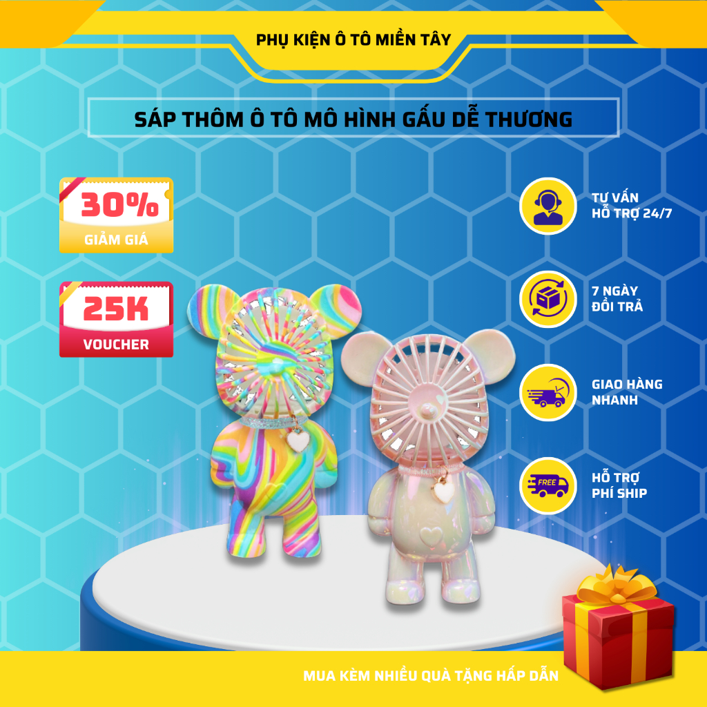 Sáp Thơm Ô Tô Kẹp Cửa Gió Điều Hòa Xe Hơi Mô Hình Gấu Dễ Thương Có Quạt Khuếch Tán Hương Thơm