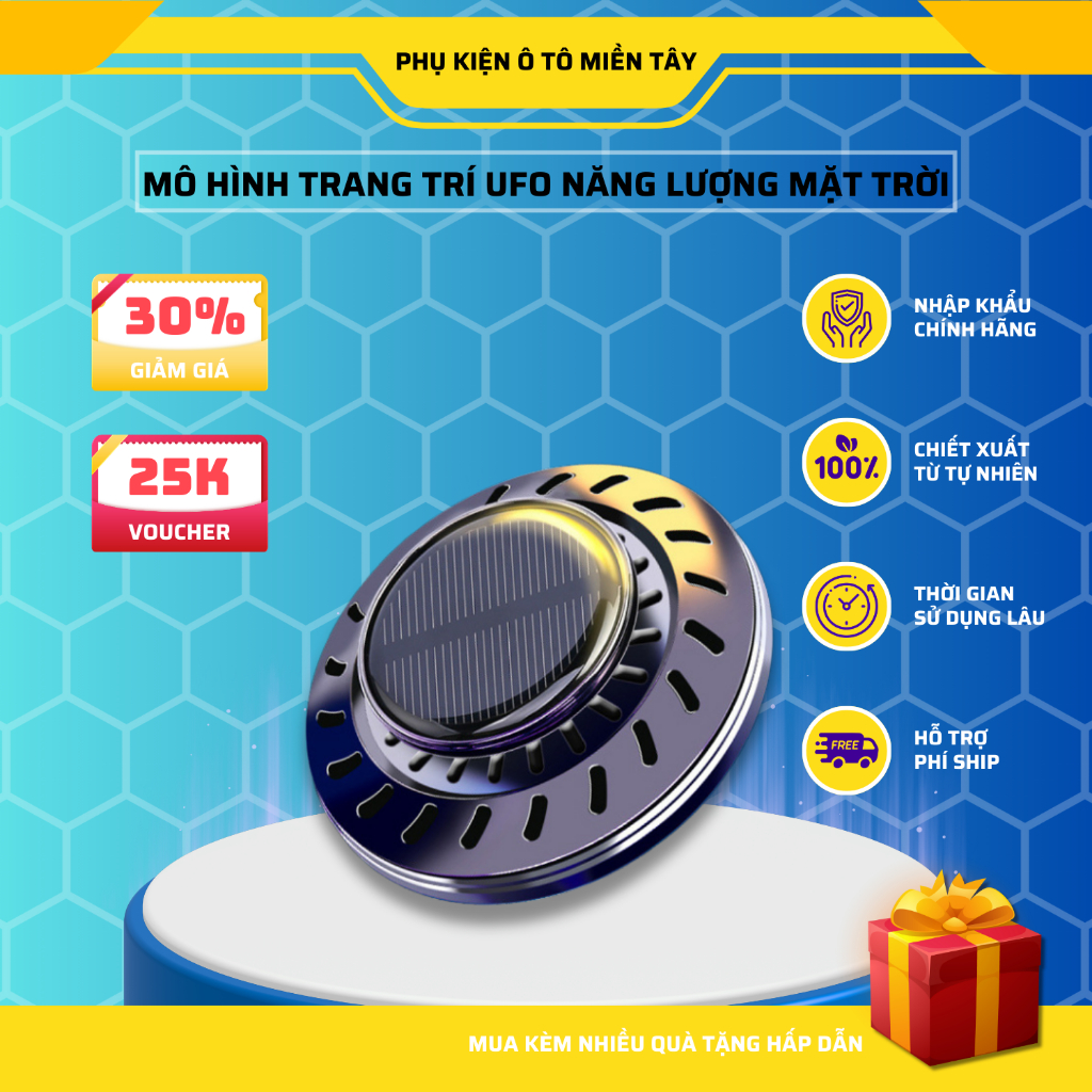 Nước Hoa Ô Tô Năng Lượng Mặt Trời Mô Hình UFO, Khuếch Tán Hương Thơm, Khử Mùi Ô Tô