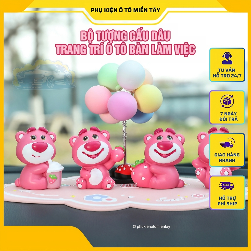 Bộ Tượng Gấu Dâu Hoạt Hình Dễ Thương Trang Trí Ô tô Bàn Làm Việc