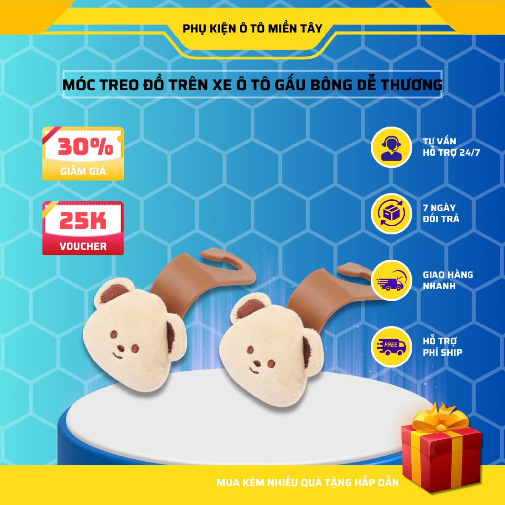 Móc Treo Đồ Trên Ô Tô, Xe Hơi Hoạt Hình Gấu Bông Dễ Thương