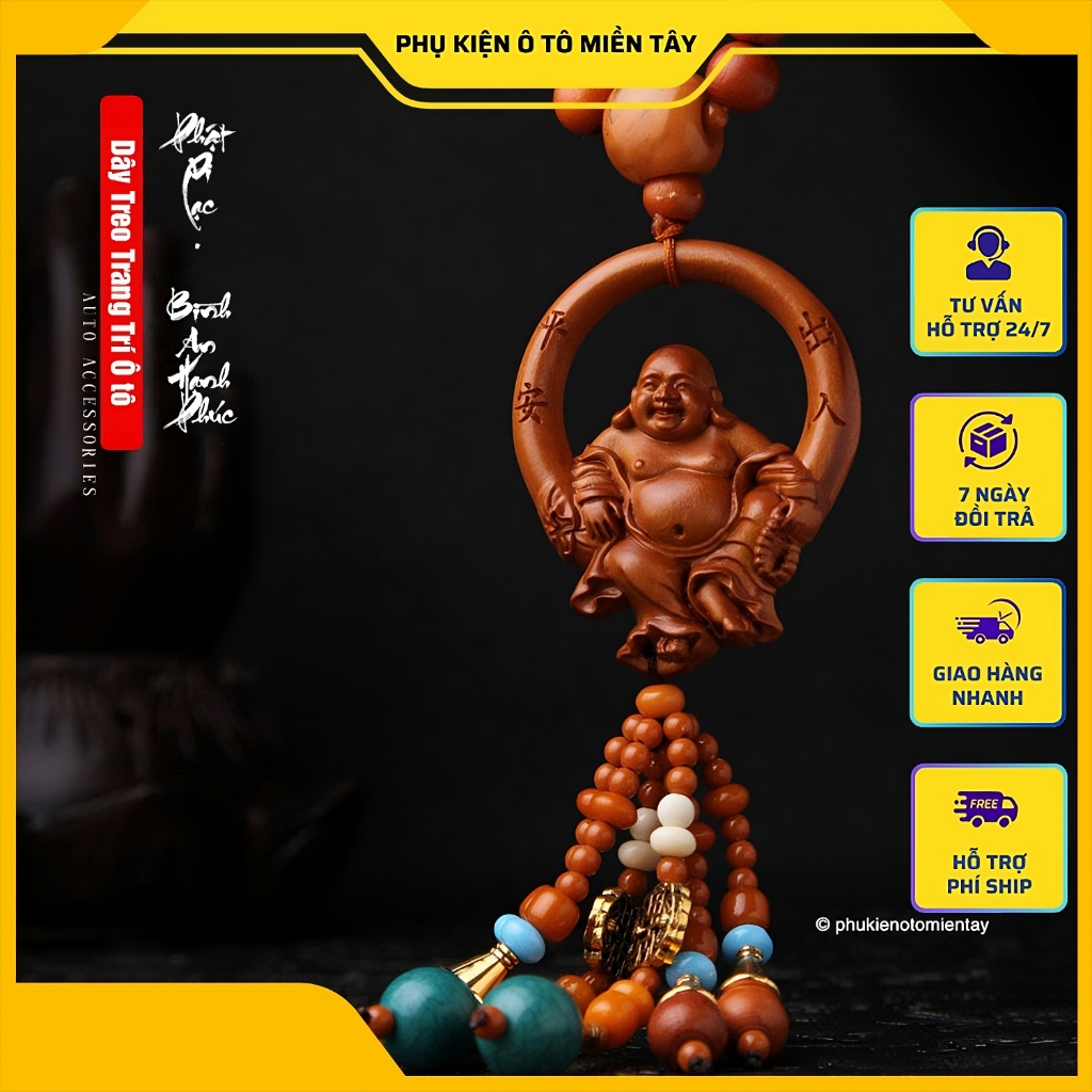 Dây Treo Trang Trí Ô tô Mặt Dây Chuyền Gỗ, Hình Phật Di Lạc, Khánh Treo Xe Hơi Ô tô Phong Thủy