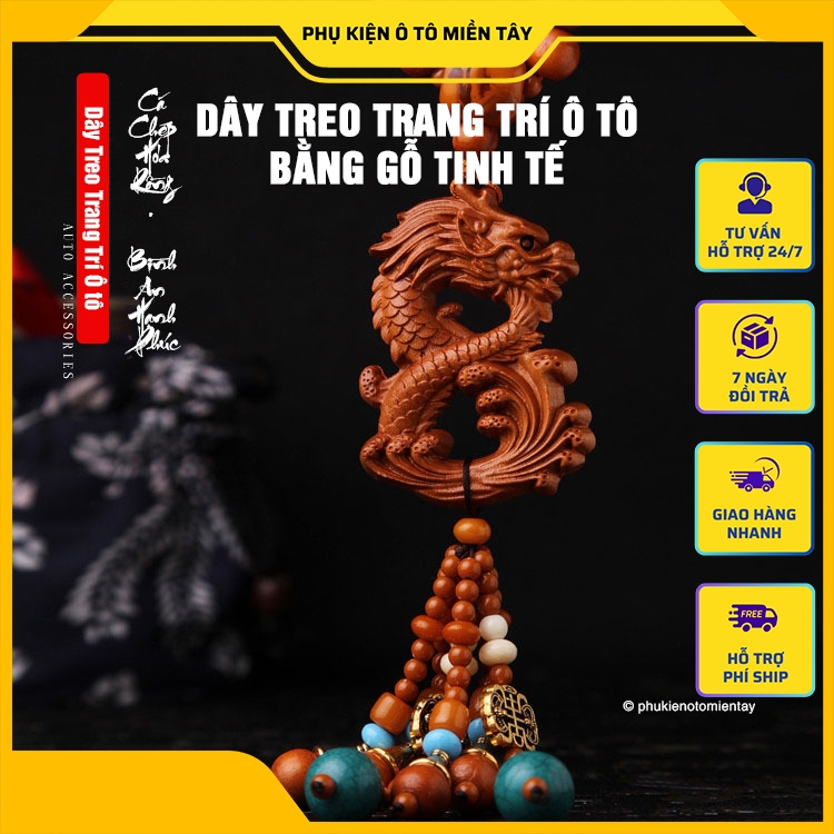 Dây Treo Trang Trí Ô tô Mặt Dây Chuyền Gỗ, Hình Rồng Tinh Xảo, Khánh Treo Xe Hơi Ô tô Phong Thủy