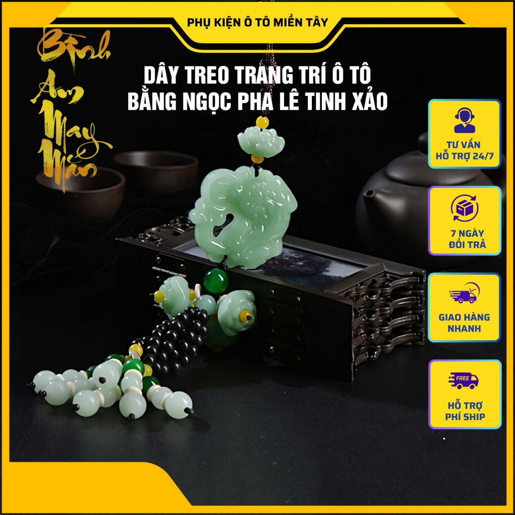 Dây treo trang trí ô tô mặt ngọc bằng pha lê tinh xảo