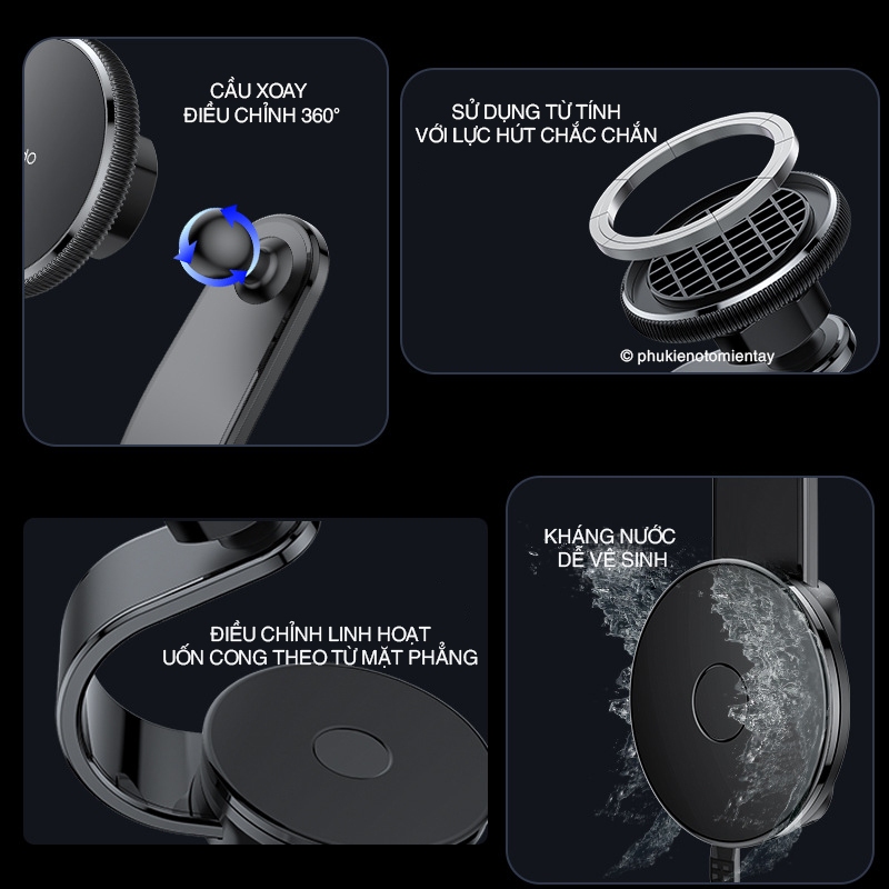 Giá Đỡ Điện Thoại Trên Ô tô Sử Dụng Nam Châm, Xoay 360 Nhiều Góc Độ, Đàn Hồi, Dễ Sử Dụng YESIDO 3